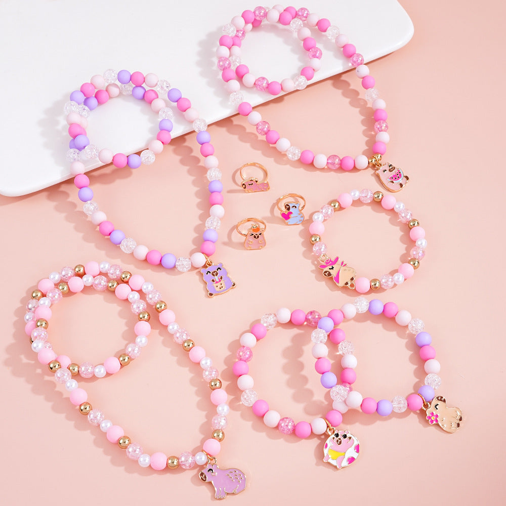 Cute Capybara Jewelry Set For Children Unisex Featuring Enamel Craftsmanship In Alloy Material, 1 Set
