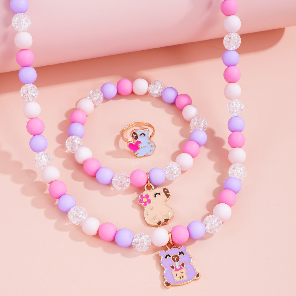 Cute Capybara Jewelry Set For Children Unisex Featuring Enamel Craftsmanship In Alloy Material, 1 Set