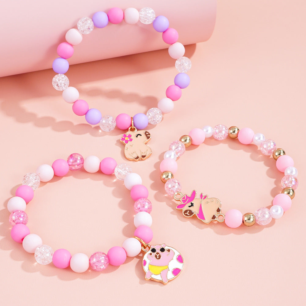 Cute Capybara Jewelry Set For Children Unisex Featuring Enamel Craftsmanship In Alloy Material, 1 Set