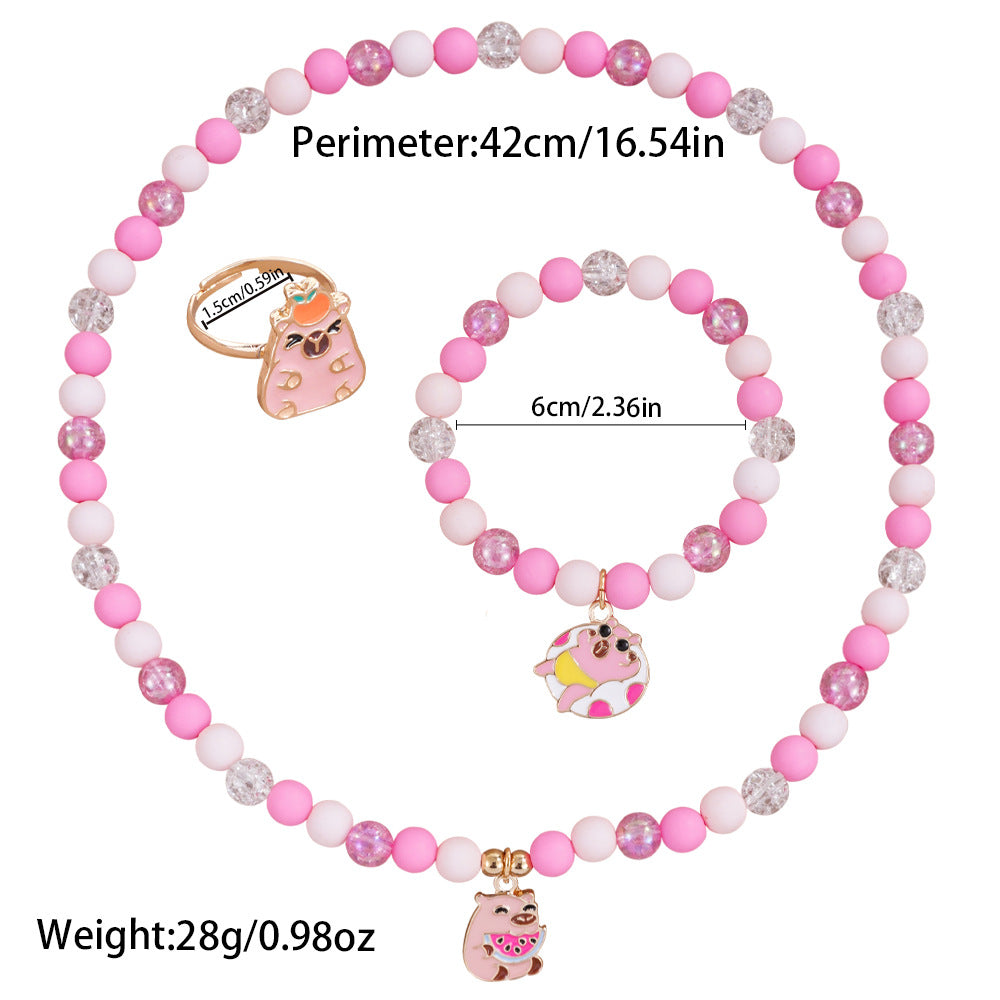 Cute Capybara Jewelry Set For Children Unisex Featuring Enamel Craftsmanship In Alloy Material, 1 Set