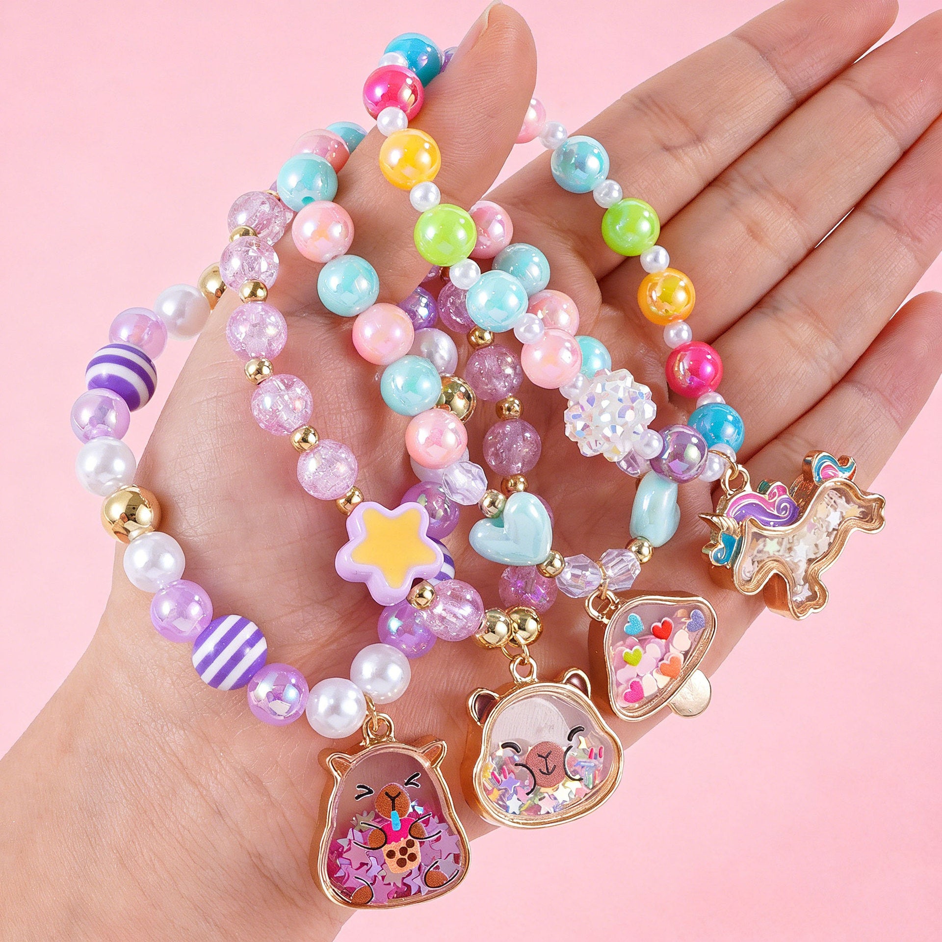 Cute Pearl Beading Alloy Bracelet For Kids, Perfect For Business Occasions