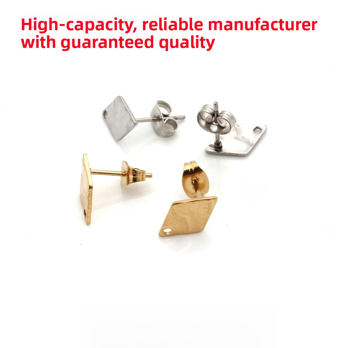 Geometric Titanium Steel Earring Findings With Electroplated 18K Real Gold PVD Coated Finish, 1 PCS/Package