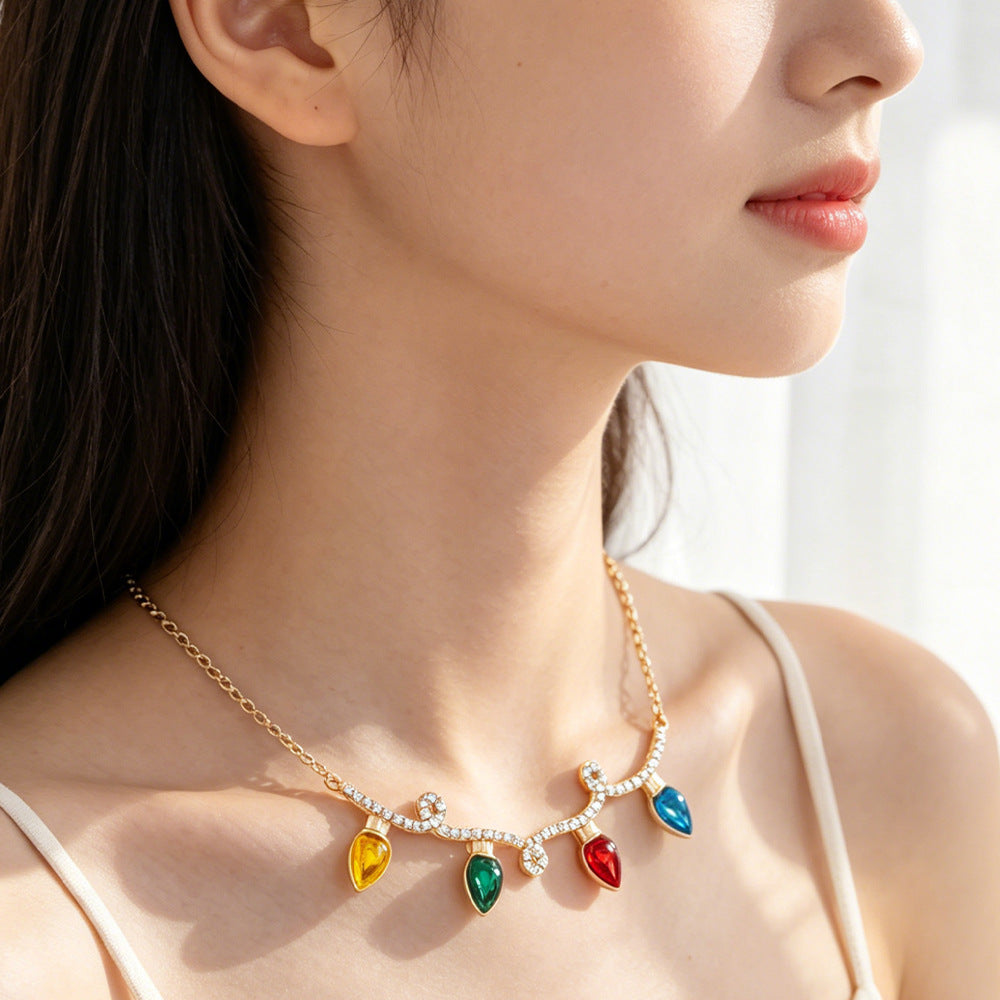 Cute Rainbow Necklace For Kids Featuring Electroplated Alloy With Rhinestones Inlay