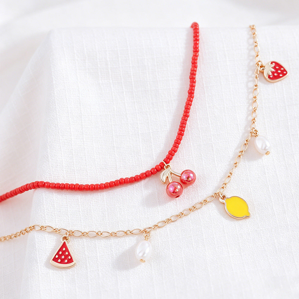 Cute Bow Tie Multi Charms Necklace For Kids Featuring Zinc Alloy Pendant, 2 Pieces Set