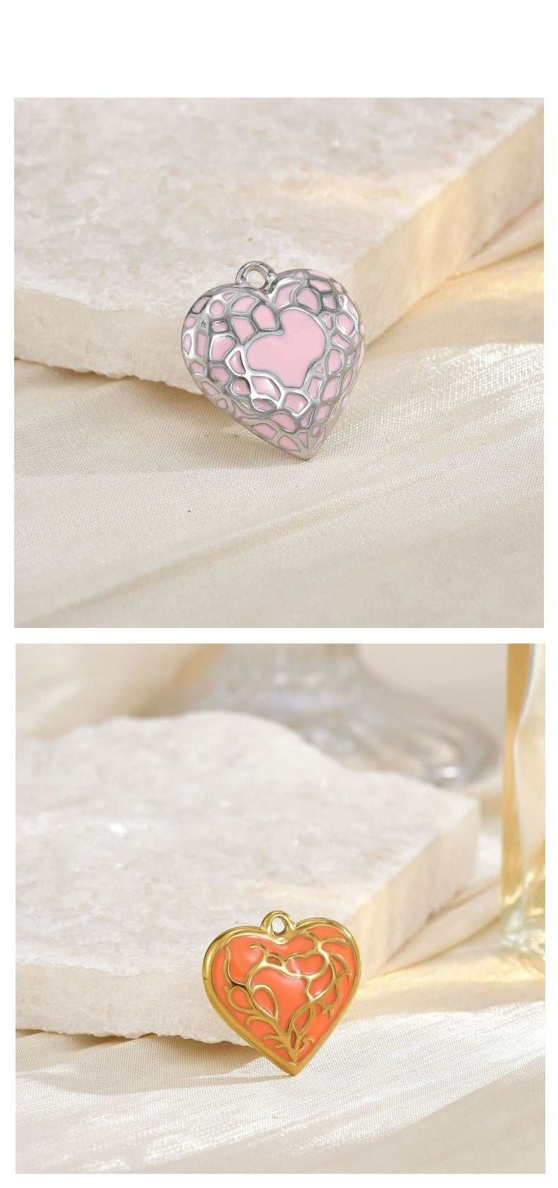 Heart Shape Pendant In 304 Stainless Steel With 18K Real Gold Plated Finish Featuring Enamel Craftsmanship, Available In Gold