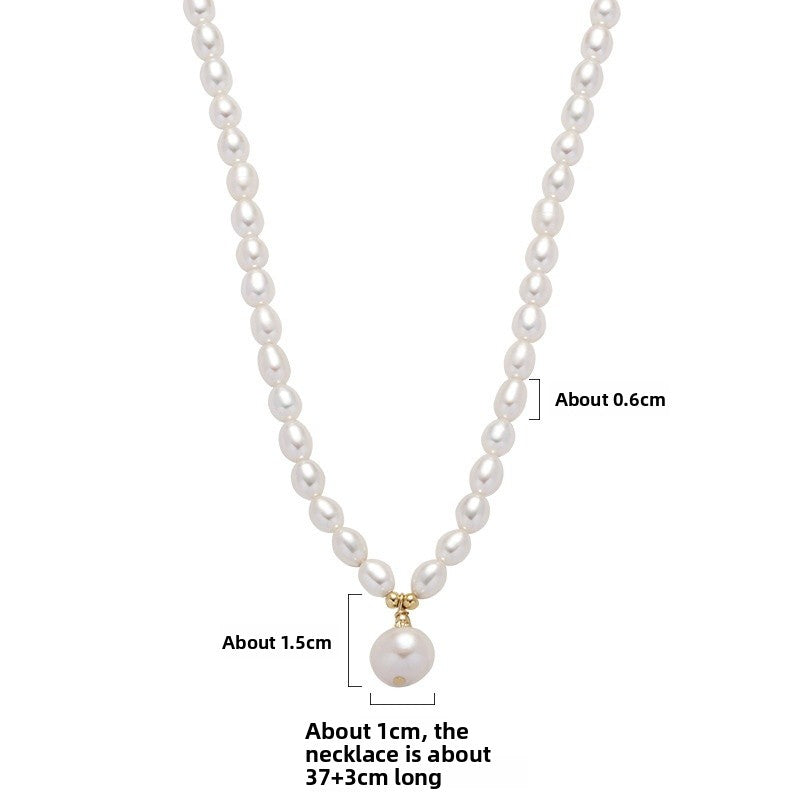 Simple Style Freshwater Pearl Necklace With Shell Pendant On Ball Chain For Women