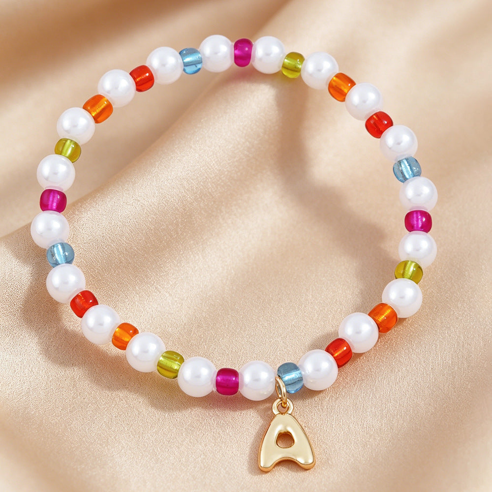 Sweet Kid's Beaded Letter Bracelet In Colour With Zinc And Seed Bead Inlay