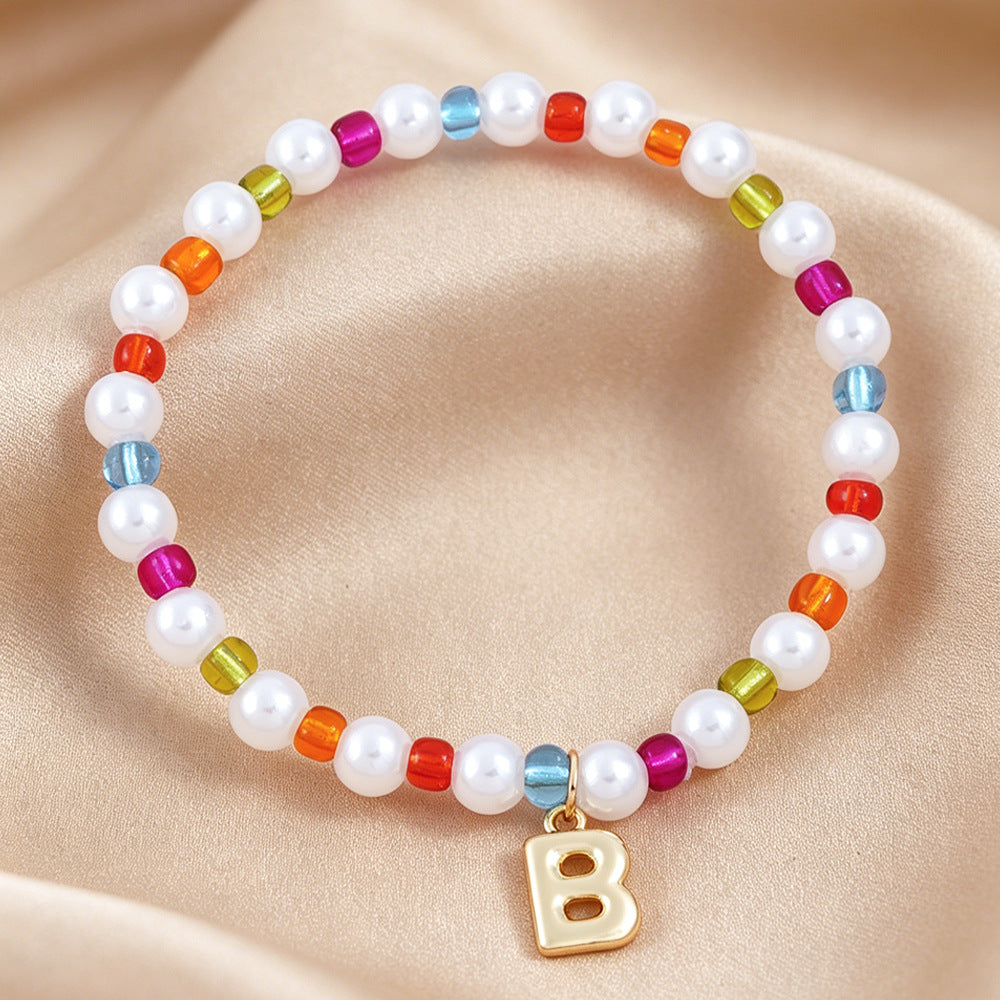Sweet Kid's Beaded Letter Bracelet In Colour With Zinc And Seed Bead Inlay