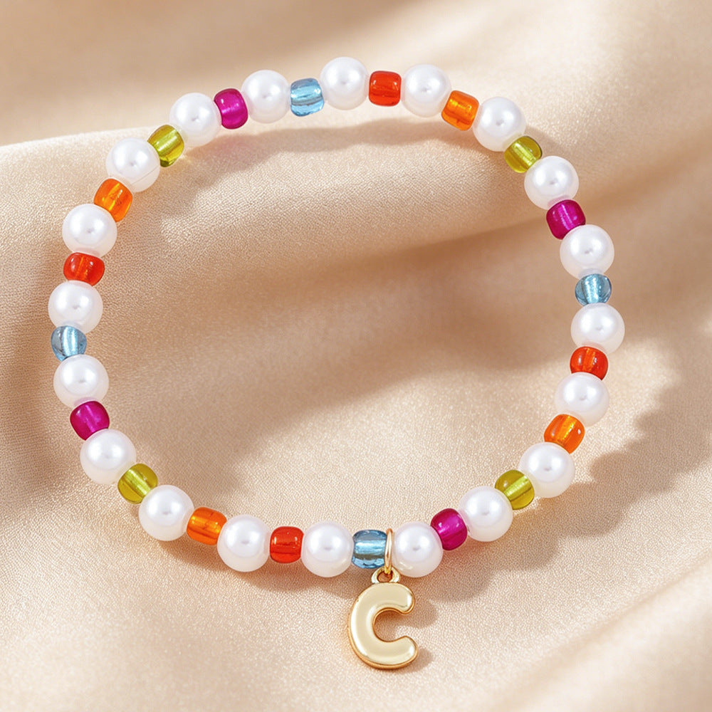 Sweet Kid's Beaded Letter Bracelet In Colour With Zinc And Seed Bead Inlay