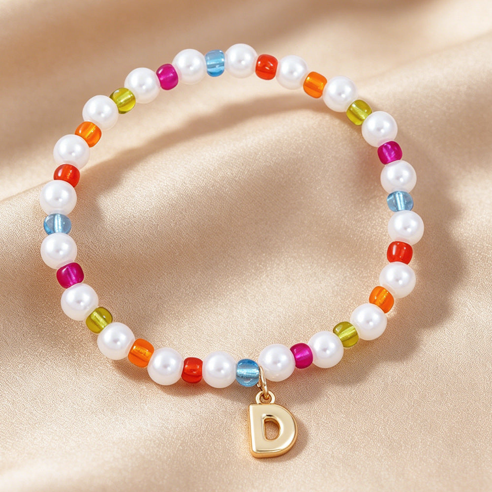 Sweet Kid's Beaded Letter Bracelet In Colour With Zinc And Seed Bead Inlay