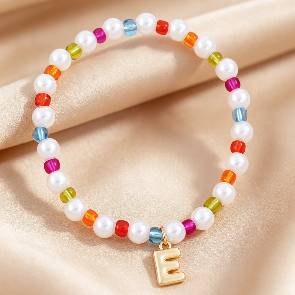 Sweet Kid's Beaded Letter Bracelet In Colour With Zinc And Seed Bead Inlay