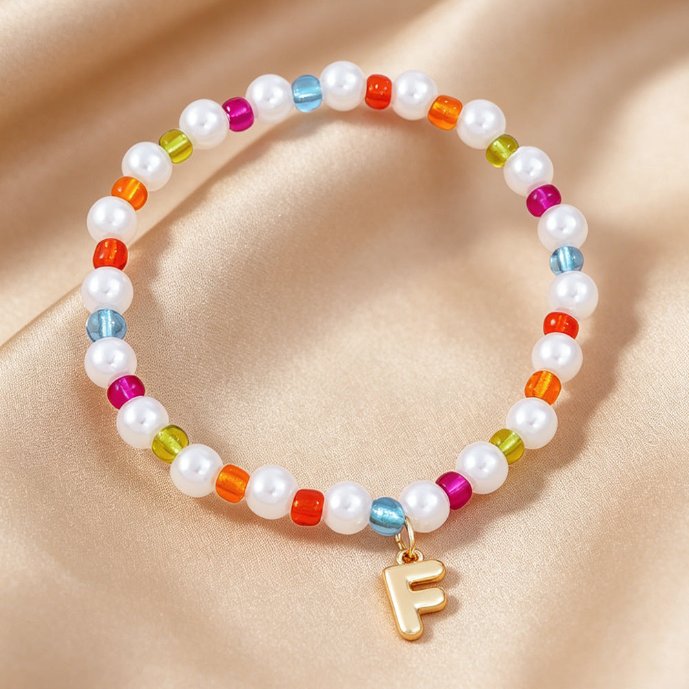 Sweet Kid's Beaded Letter Bracelet In Colour With Zinc And Seed Bead Inlay