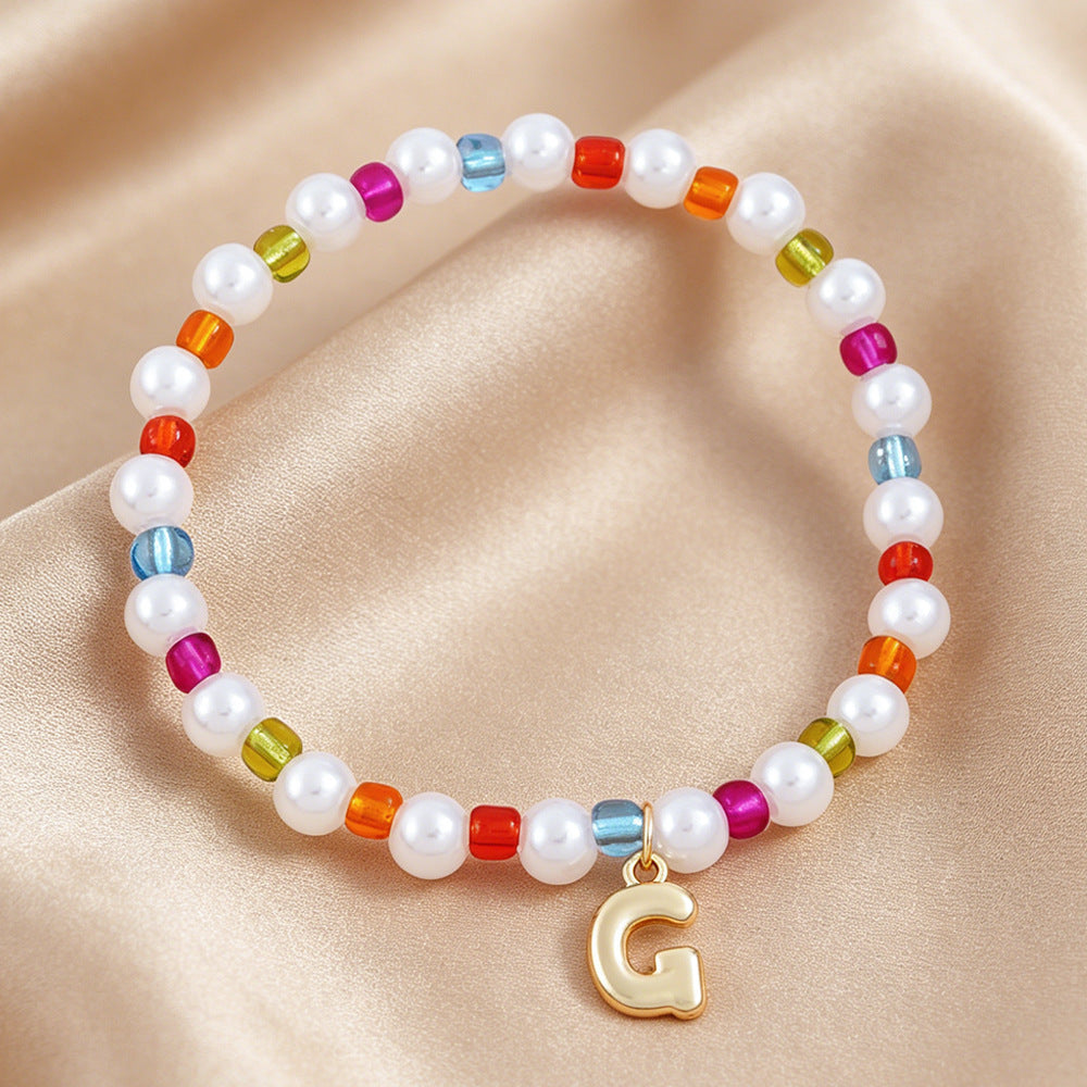 Sweet Kid's Beaded Letter Bracelet In Colour With Zinc And Seed Bead Inlay