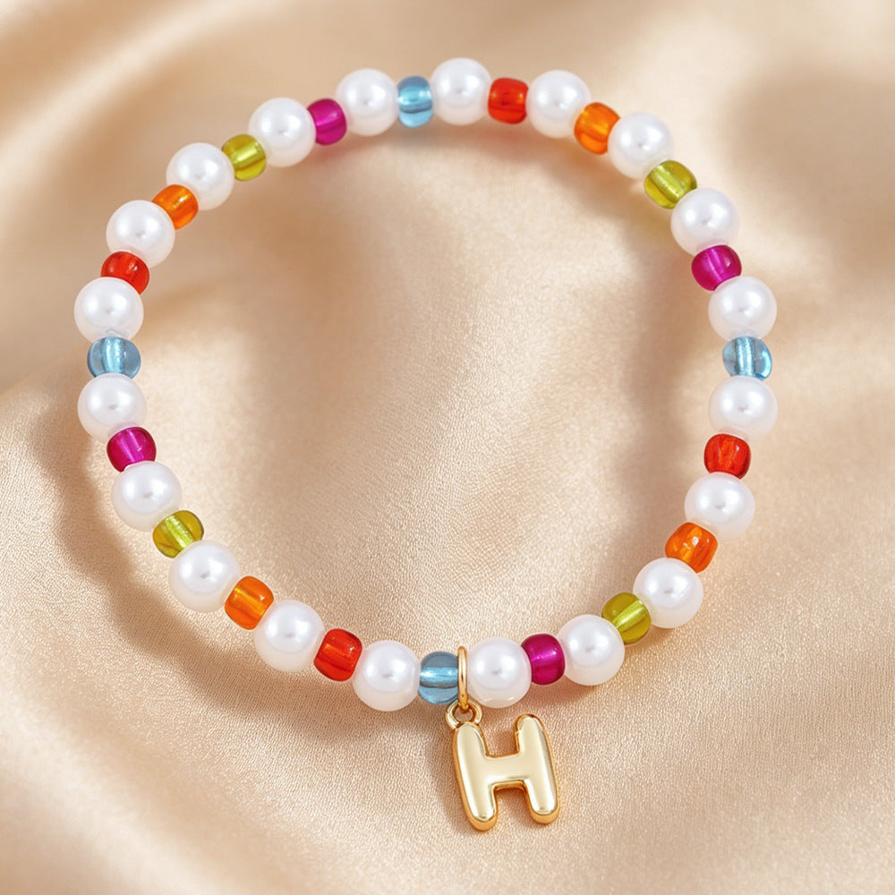 Sweet Kid's Beaded Letter Bracelet In Colour With Zinc And Seed Bead Inlay