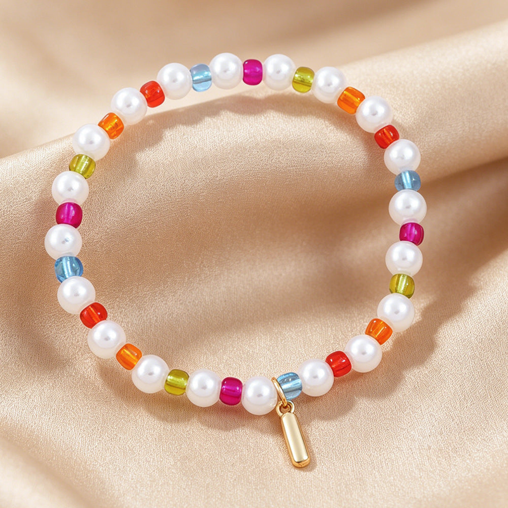 Sweet Kid's Beaded Letter Bracelet In Colour With Zinc And Seed Bead Inlay