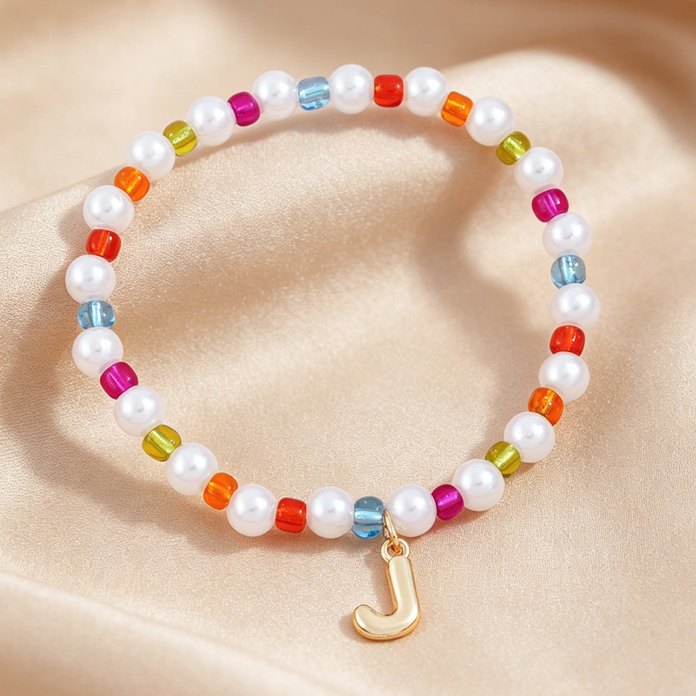 Sweet Kid's Beaded Letter Bracelet In Colour With Zinc And Seed Bead Inlay