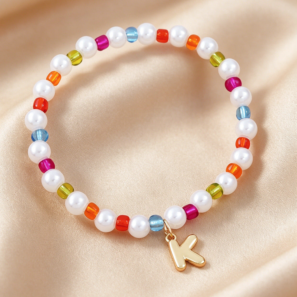 Sweet Kid's Beaded Letter Bracelet In Colour With Zinc And Seed Bead Inlay