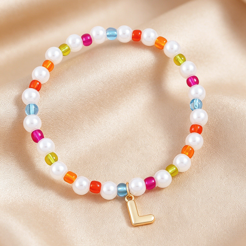 Sweet Kid's Beaded Letter Bracelet In Colour With Zinc And Seed Bead Inlay