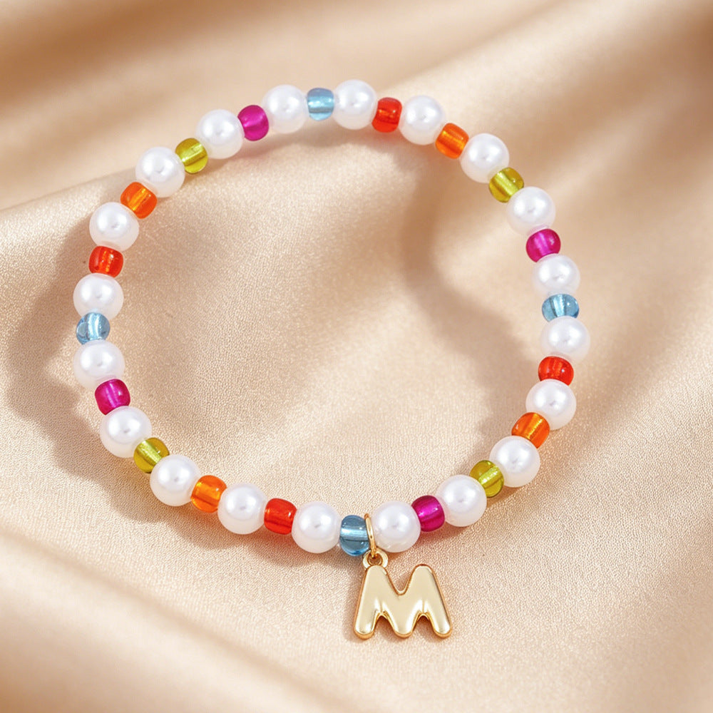 Sweet Kid's Beaded Letter Bracelet In Colour With Zinc And Seed Bead Inlay