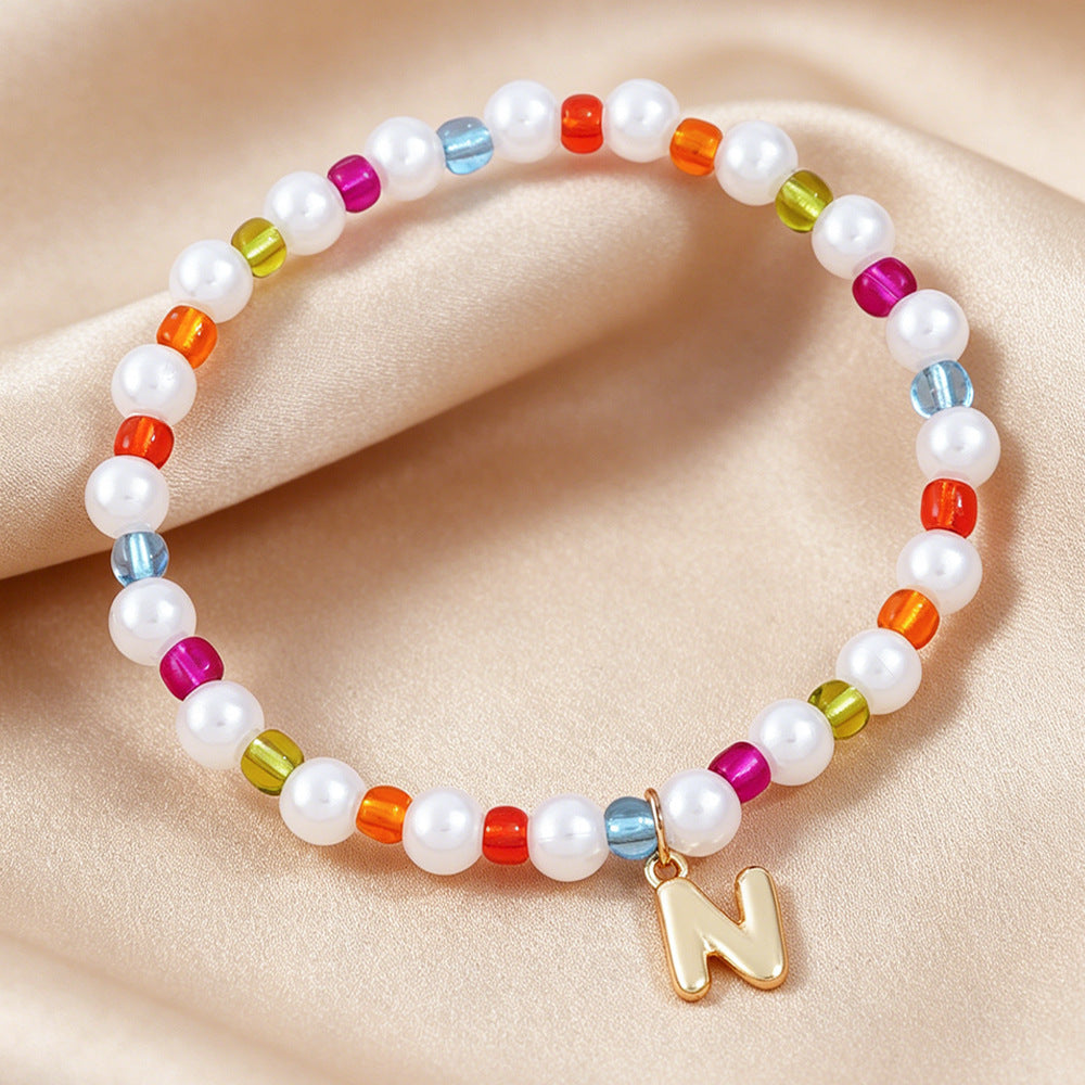 Sweet Kid's Beaded Letter Bracelet In Colour With Zinc And Seed Bead Inlay