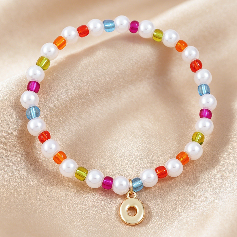 Sweet Kid's Beaded Letter Bracelet In Colour With Zinc And Seed Bead Inlay
