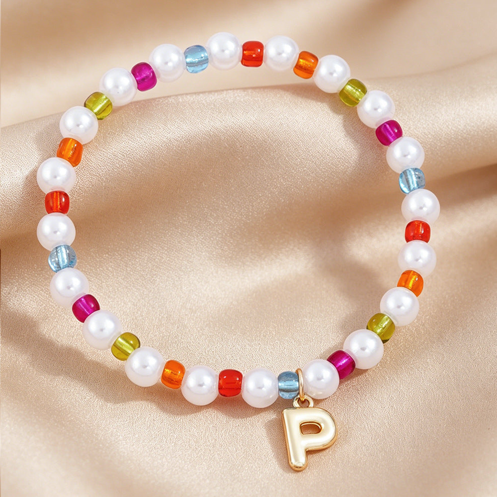 Sweet Kid's Beaded Letter Bracelet In Colour With Zinc And Seed Bead Inlay