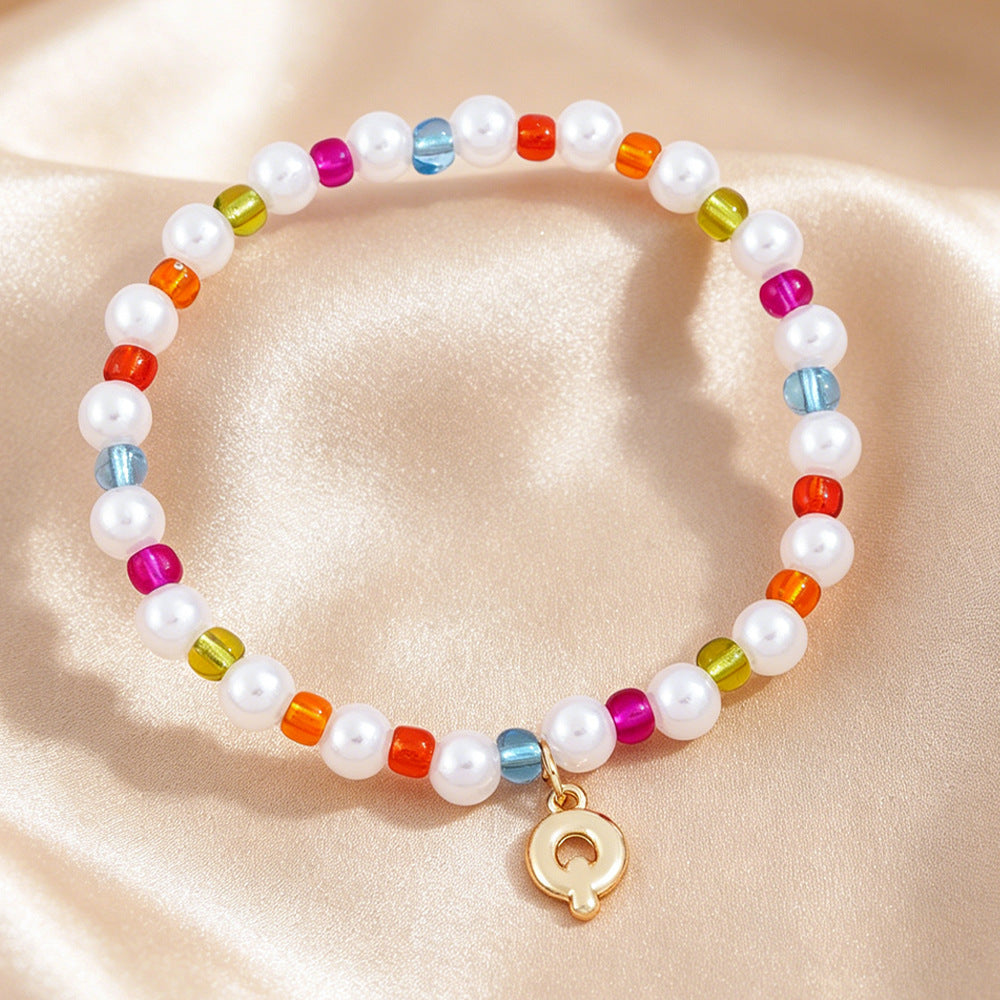 Sweet Kid's Beaded Letter Bracelet In Colour With Zinc And Seed Bead Inlay