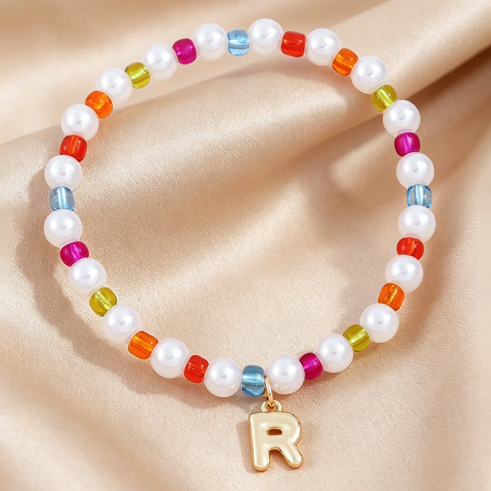 Sweet Kid's Beaded Letter Bracelet In Colour With Zinc And Seed Bead Inlay