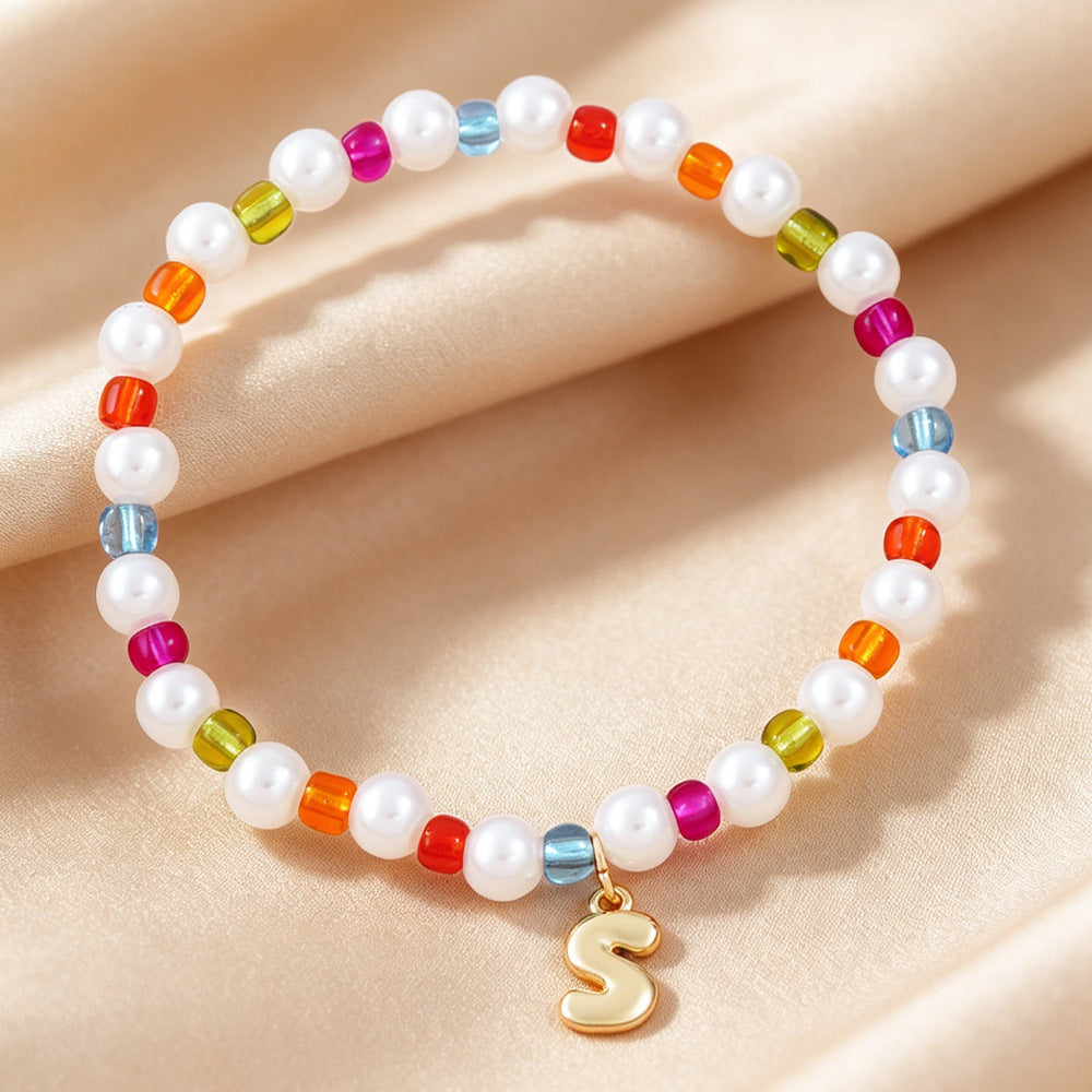 Sweet Kid's Beaded Letter Bracelet In Colour With Zinc And Seed Bead Inlay
