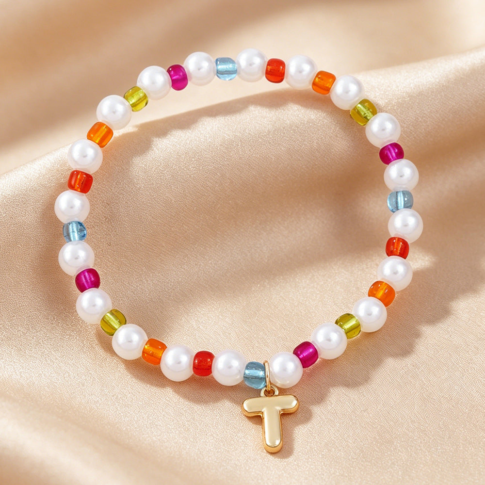 Sweet Kid's Beaded Letter Bracelet In Colour With Zinc And Seed Bead Inlay
