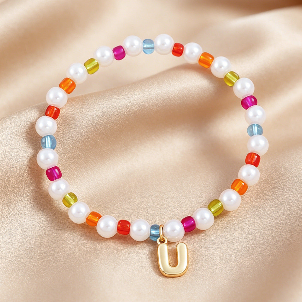 Sweet Kid's Beaded Letter Bracelet In Colour With Zinc And Seed Bead Inlay