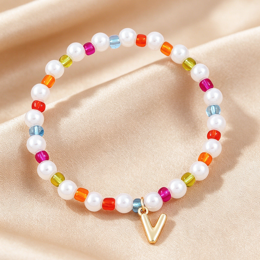 Sweet Kid's Beaded Letter Bracelet In Colour With Zinc And Seed Bead Inlay