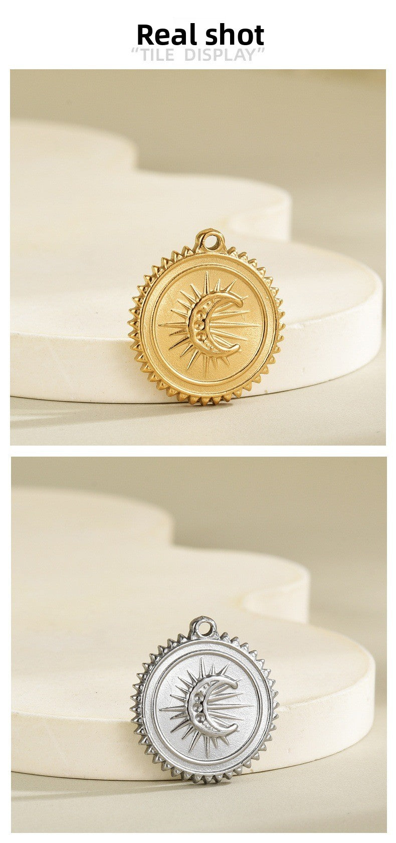 Moon Pendant In Metal With Real Gold Plated Electroplated Finish, Retro Style Jewelry Accessories In Gold