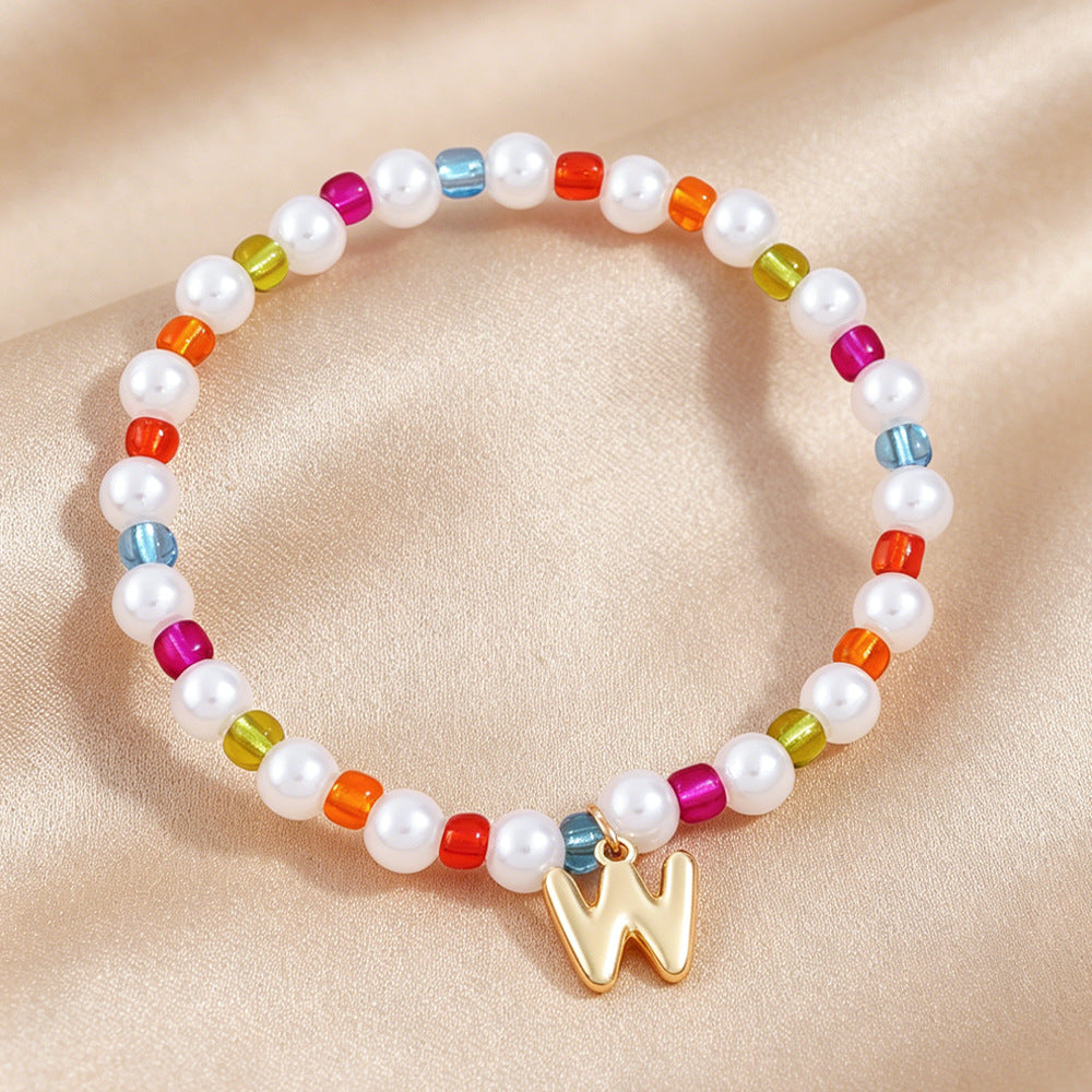 Sweet Kid's Beaded Letter Bracelet In Colour With Zinc And Seed Bead Inlay