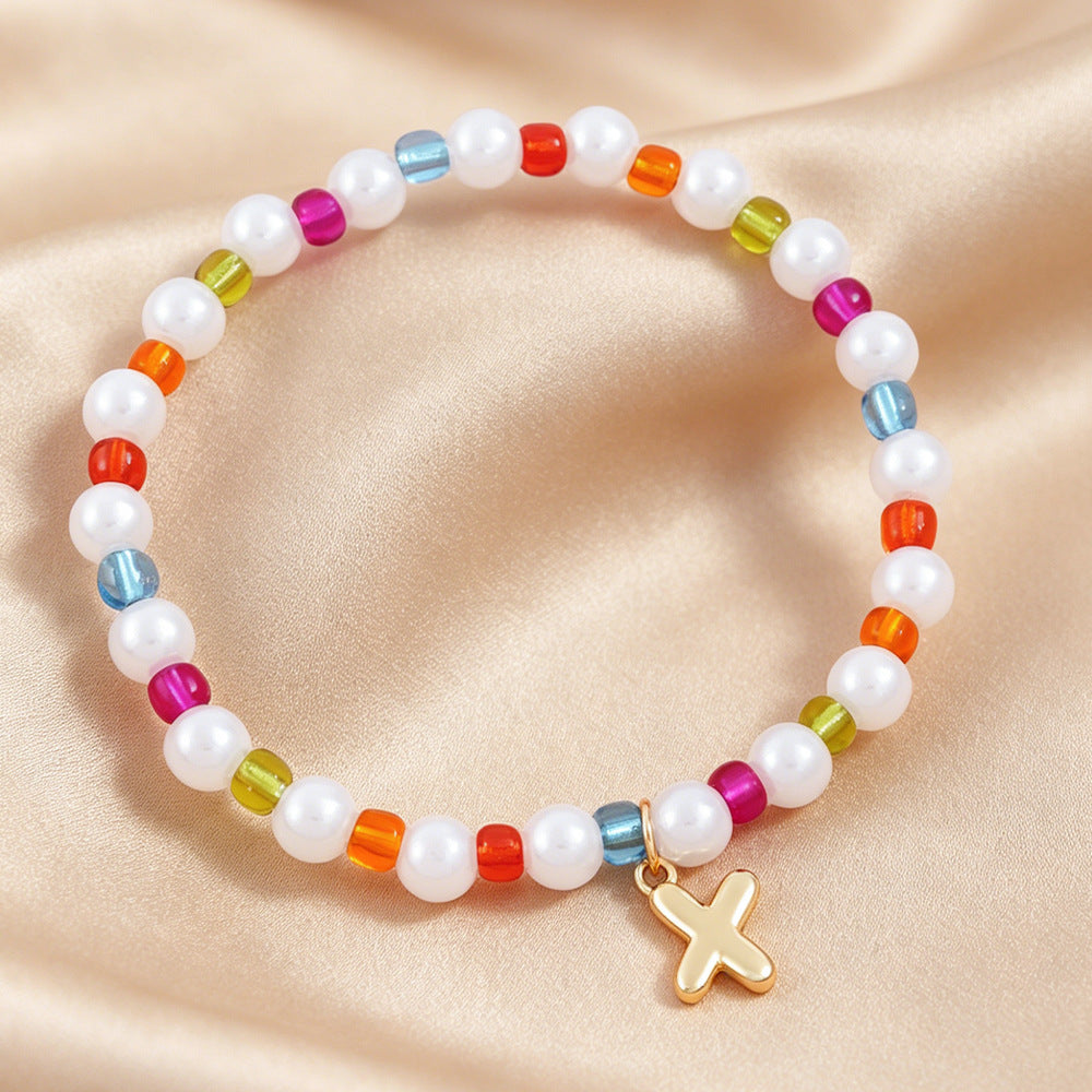 Sweet Kid's Beaded Letter Bracelet In Colour With Zinc And Seed Bead Inlay