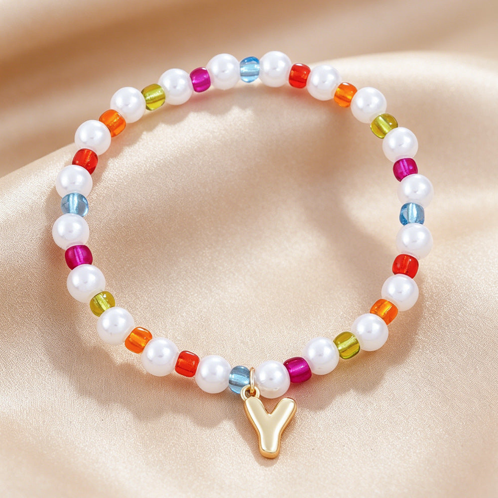 Sweet Kid's Beaded Letter Bracelet In Colour With Zinc And Seed Bead Inlay