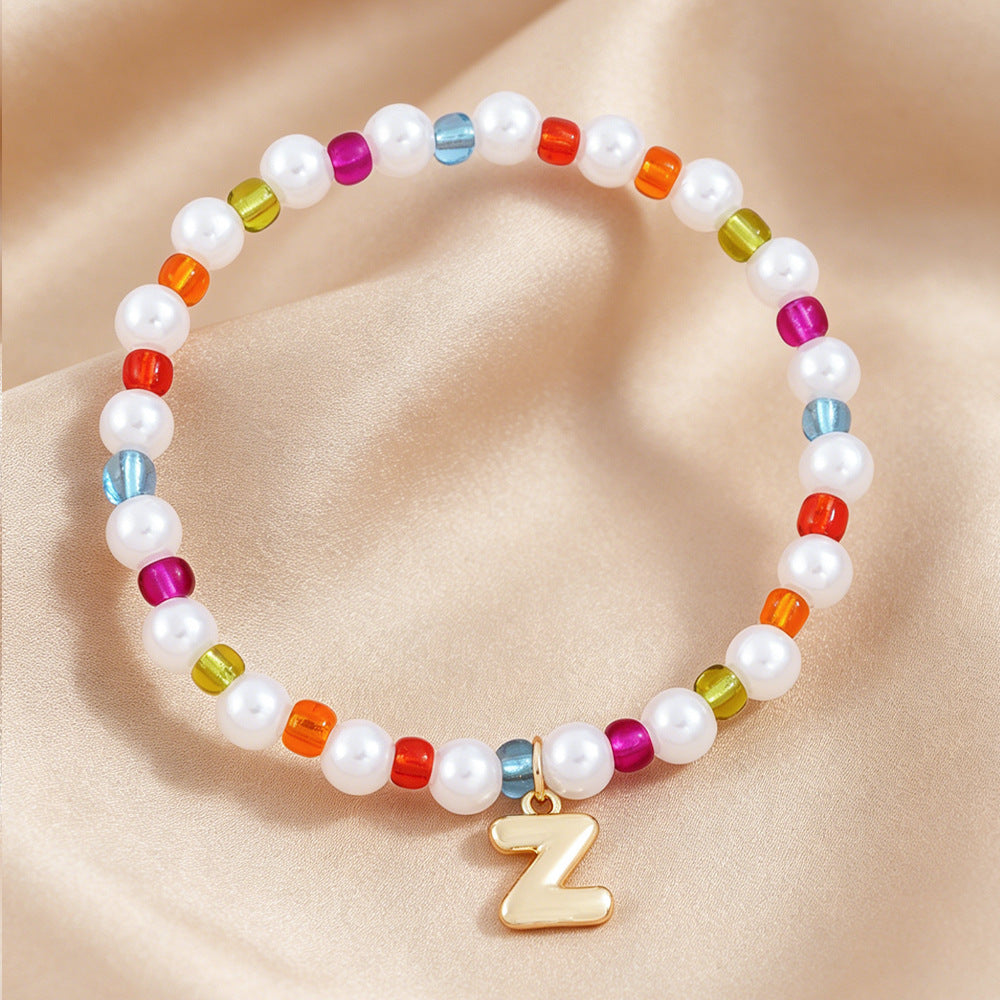 Sweet Kid's Beaded Letter Bracelet In Colour With Zinc And Seed Bead Inlay