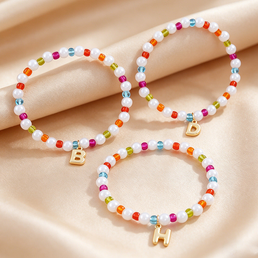 Sweet Kid's Beaded Letter Bracelet In Colour With Zinc And Seed Bead Inlay