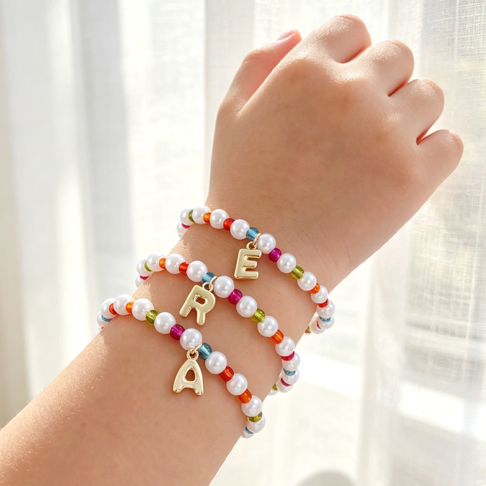 Sweet Kid's Beaded Letter Bracelet In Colour With Zinc And Seed Bead Inlay