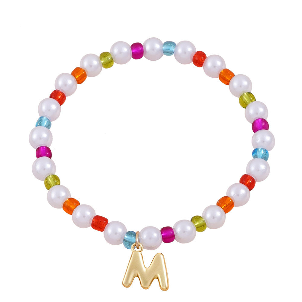 Sweet Kid's Beaded Letter Bracelet In Colour With Zinc And Seed Bead Inlay