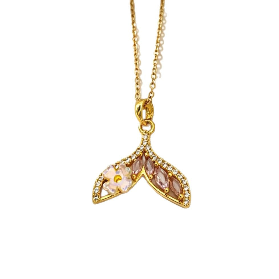 Fish Tail Gold Choker Necklace For Women In Golden Plated Titanium Steel With Copper Pendant And Cable Chain