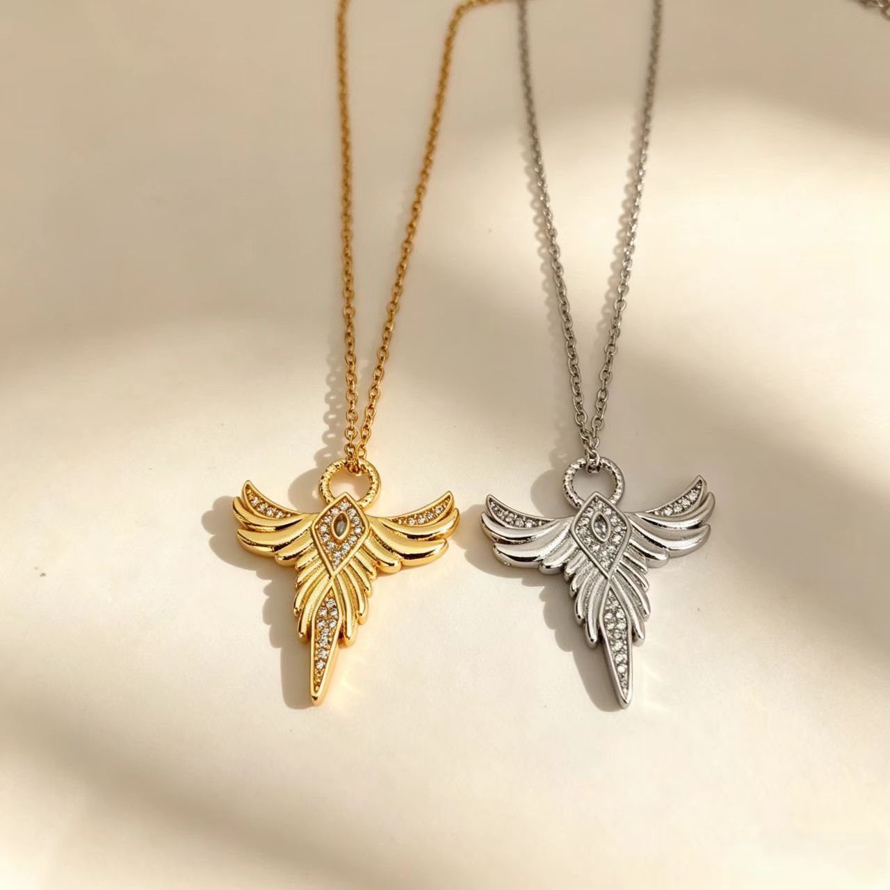 Angel Wings Necklace For Women In Gold Featuring PVD Coated Copper Pendant With Durable Titanium Steel Cable Chain