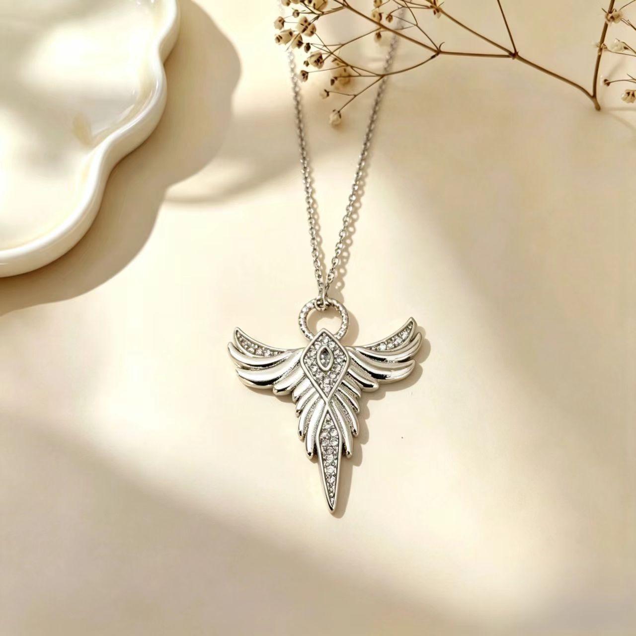 Angel Wings Necklace For Women In Gold Featuring PVD Coated Copper Pendant With Durable Titanium Steel Cable Chain