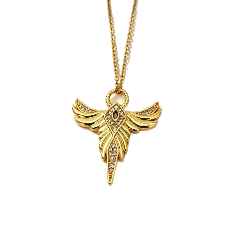 Angel Wings Necklace For Women In Gold Featuring PVD Coated Copper Pendant With Durable Titanium Steel Cable Chain