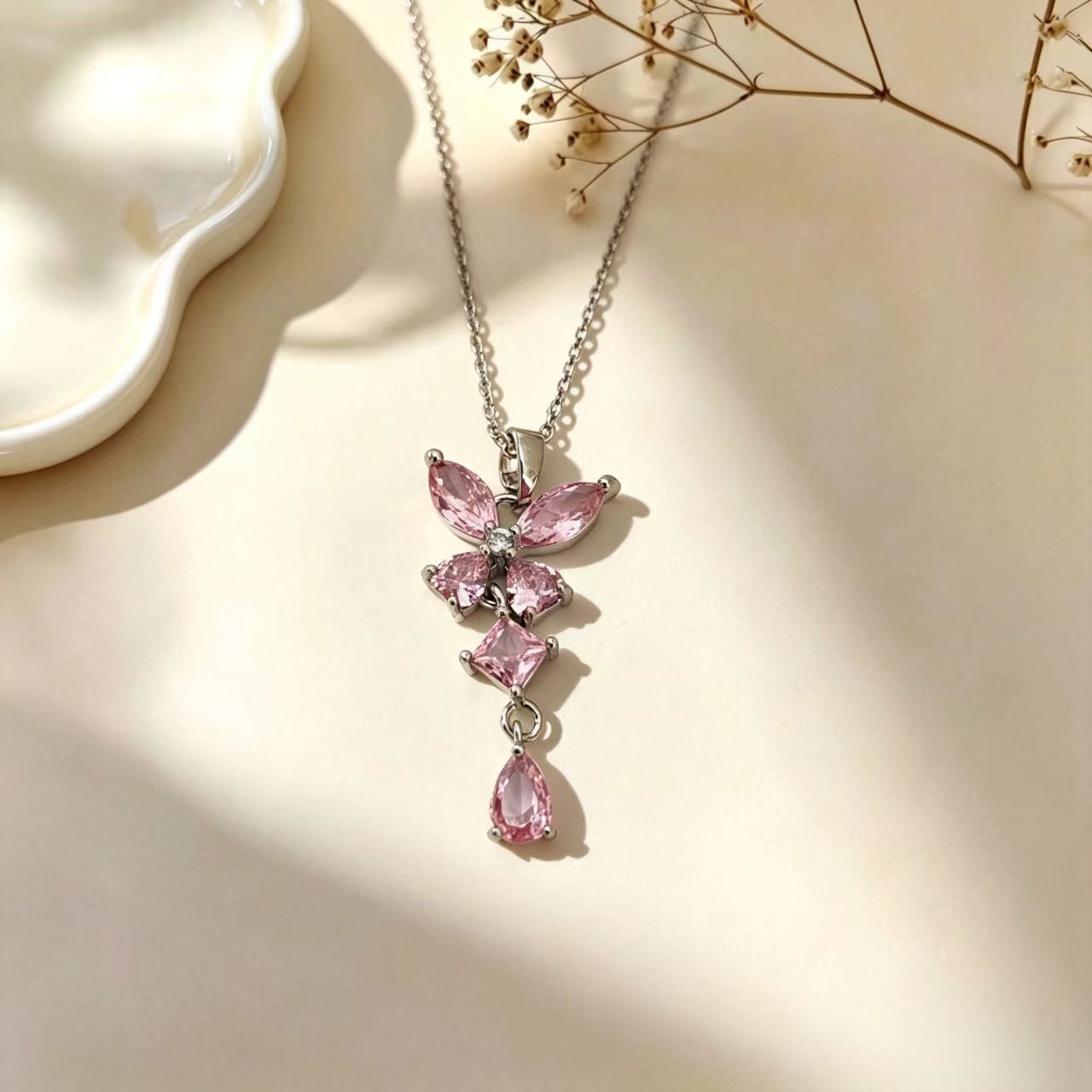 Butterfly Tassel Pendant Necklace For Women In Gold With Copper Pendant And Titanium Steel Cable Chain