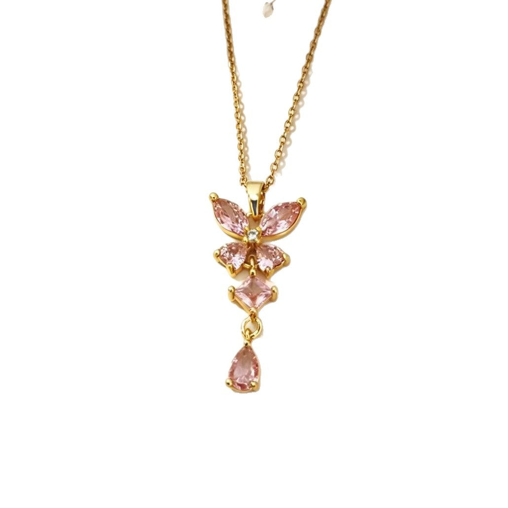 Butterfly Tassel Pendant Necklace For Women In Gold With Copper Pendant And Titanium Steel Cable Chain