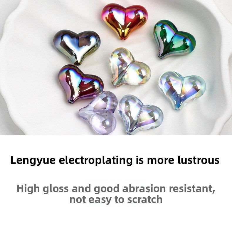 Heart Shape Acrylic Beads With Electroplated Finish, Transparent Jewelry Accessories For Commute Style