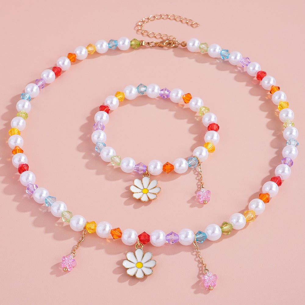 Daisy Beading Acrylic Necklace In Cartoon Style For Children Unisex, 1 Set Jewelry Set