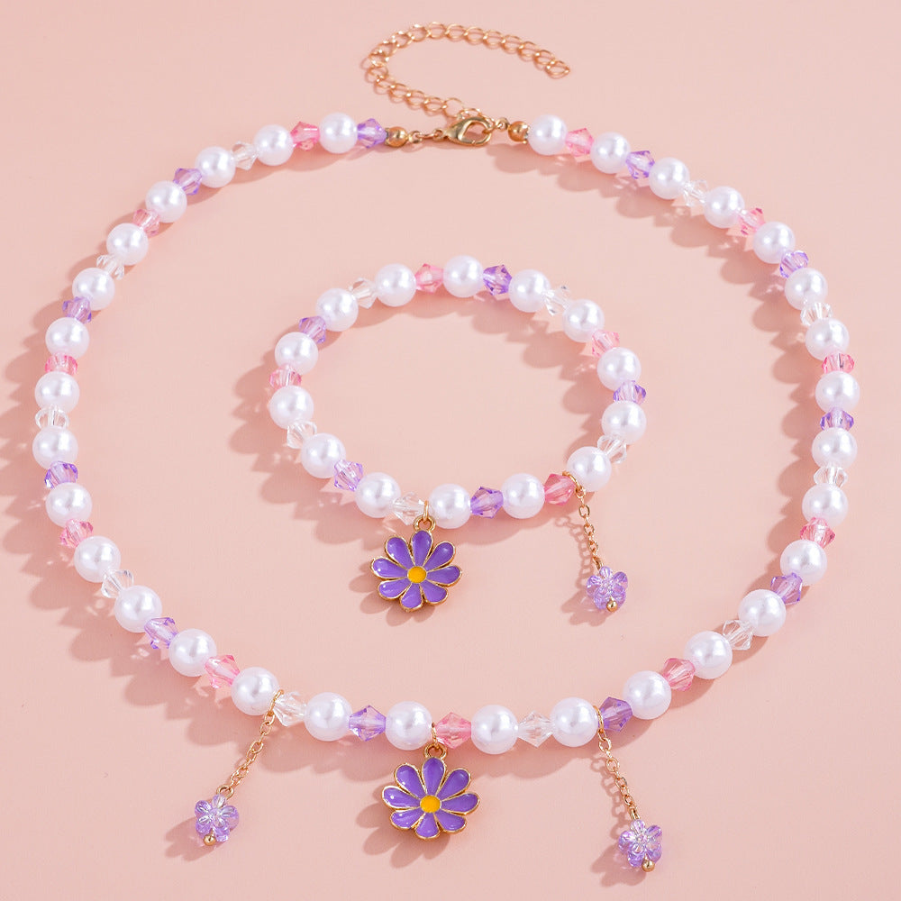 Daisy Beading Acrylic Necklace In Cartoon Style For Children Unisex, 1 Set Jewelry Set