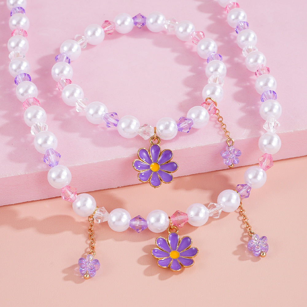 Daisy Beading Acrylic Necklace In Cartoon Style For Children Unisex, 1 Set Jewelry Set